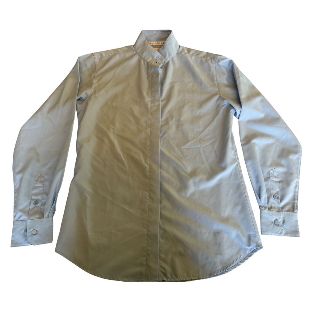 Charles Owen Equestrian Show Button Up Shirt Womens 34 M Light Blue Long Sleeve